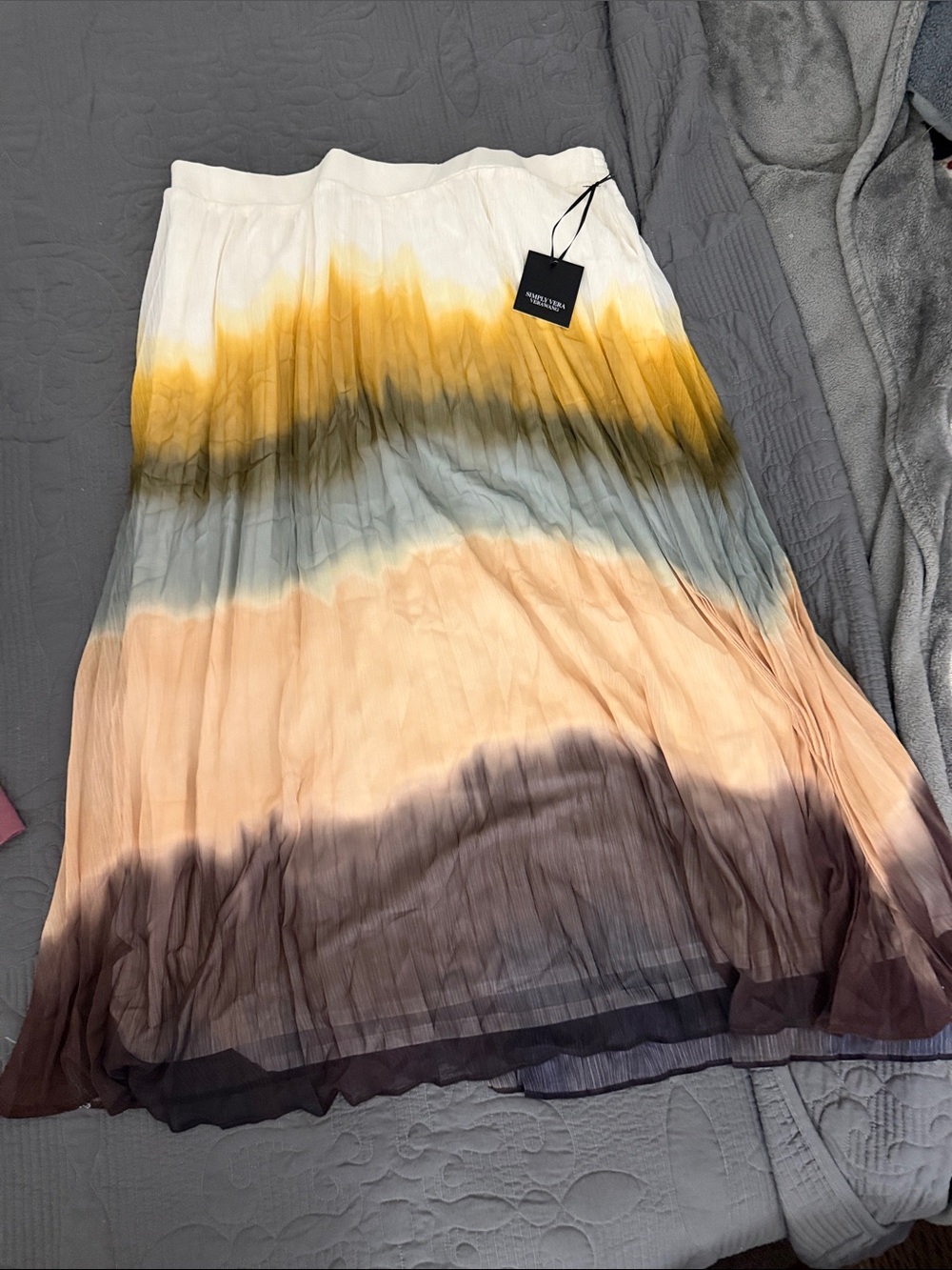 Pleated Ombre Maxi Skirt in White, Mustard & Peach